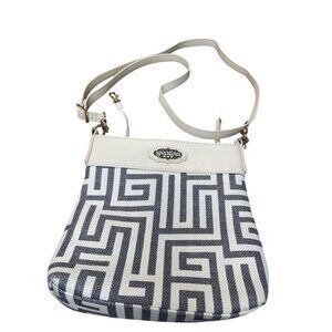 Spartina 449 womans cream gray leather linen crossbody handbag SKU 9452